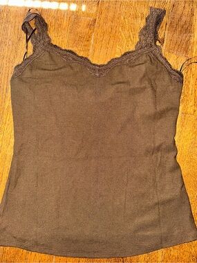 Montgomery Post Women's Lace-Trim Ribbed Tank Top - Brown - XS NWOT